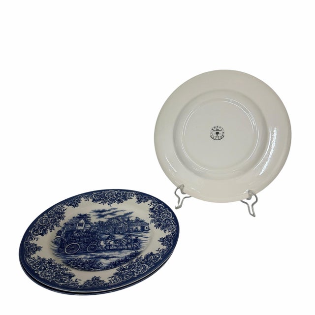 Vintage Royal Stafford blue and white dinner plates. Measure 11” diameter.