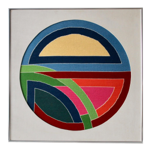 1980s Frank Stella Sinjerli Variation Style Abstract Geometric Modernist Monumental Tapestry Needlepoint Framed