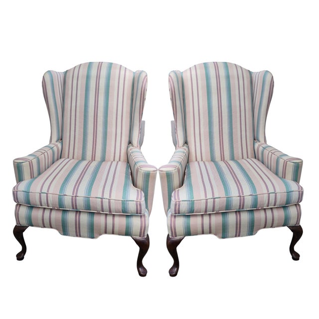 Copper Elevate Your Space With a Pair of Ethan Allen Queen Anne Wingback Chairs, Combining Timeless American Craftsmanship With a Lively, Elegant Aesthetic. For Sale - Image 8 of 11