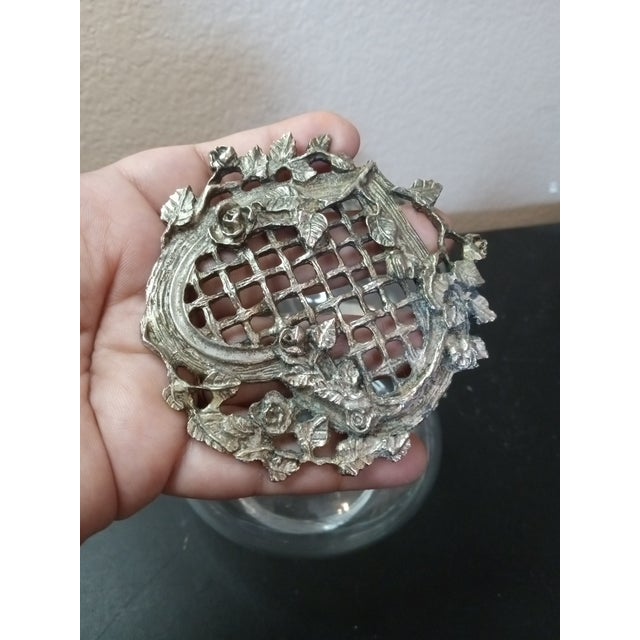 Gorgeous Trio of Potpourri Squat Vases With Filigree Pewter Lids. For Sale - Image 4 of 8