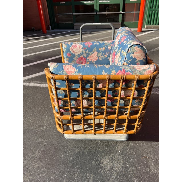 Mid-Century Modern Vintage 1970s Rattan Club Chair With Updated Upholstery For Sale - Image 3 of 11