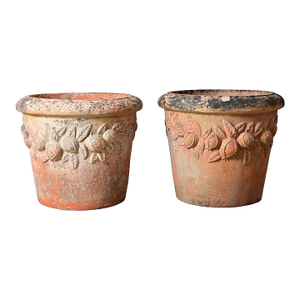 English Pair of Large 20th Century Terracotta Decorated Planters