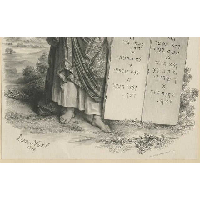 Moses with the Ten Commandments by Léon Noël – French Lithograph, 1844 This finely detailed 19th-century lithograph shows...