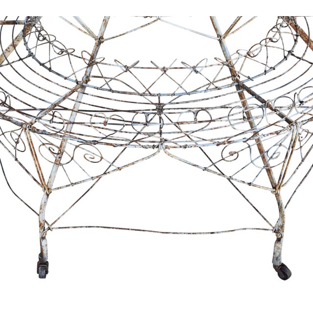 Antique Ornate French Half-Circled Tiered Heart Wire Plant Stand W/ Castor Wheels For Sale In Los Angeles - Image 6 of 9