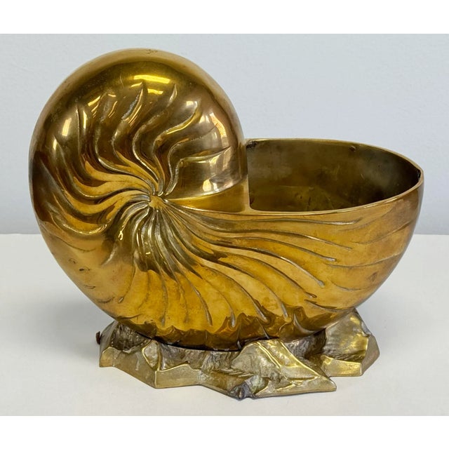 Nautical Large Vintage Solid Brass Nautilus Shell Planter Cachepot or Bottle Chiller For Sale - Image 3 of 12