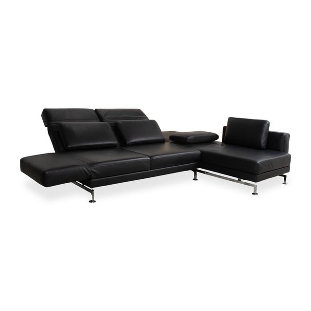 Leather Chrome Corner Sofa in Black with Manual Function by Brühl Moule For Sale - Image 6 of 18
