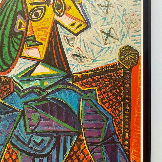 Pablo Picasso Vintage 1968 Mid Century Danish Modern Lithograph Print Framed Cubist Exhibition Poster " Femme Assise Dans Un Fauteuil " 1941 For Sale - Image 14 of 18