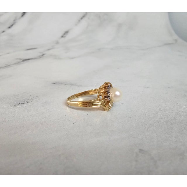 Pearl Diamond Halo Ring .25cttw 14K Yellow Gold, Size 5 For Sale - Image 4 of 4