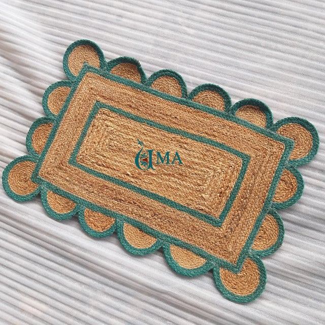 Green Outlined Scalloped Jute Doormat For Sale - Image 11 of 12