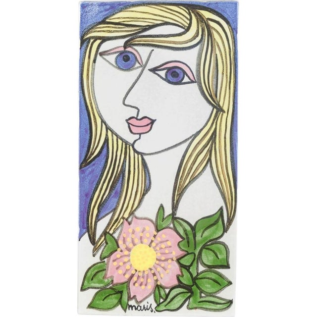 Ceramic Wall Plaque with Female Portrait by Mari Simmulson for Upsala Ekeby, 1960s For Sale