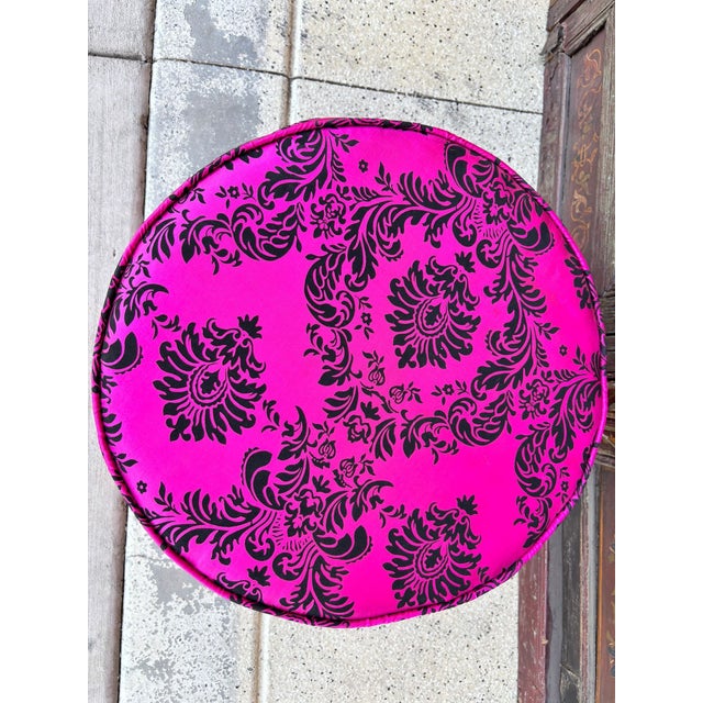 Moroccan Art Deco Boho Style Pouf in Hot Fuchsia Color For Sale - Image 18 of 18