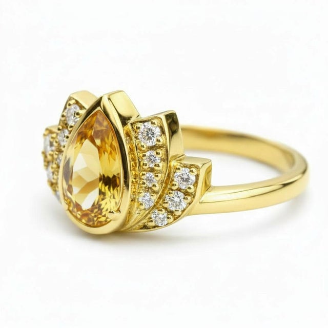 Lotus gold ring with citrine silver, gold. Lotus flower ring. Floral ring. Pear citrine ring. Weight: 3.5 g. depends from...