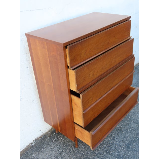 Wood Mid Century Modern Tall Chest of Drawers 6310 For Sale - Image 7 of 15