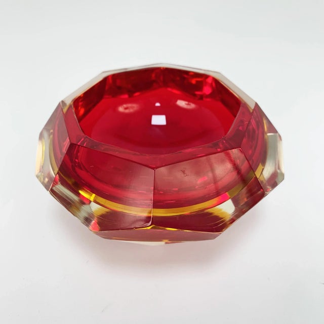 Glass Italian Faceted Red Murano Glass Ashtray by Flavio Poli, 1950s For Sale - Image 7 of 8