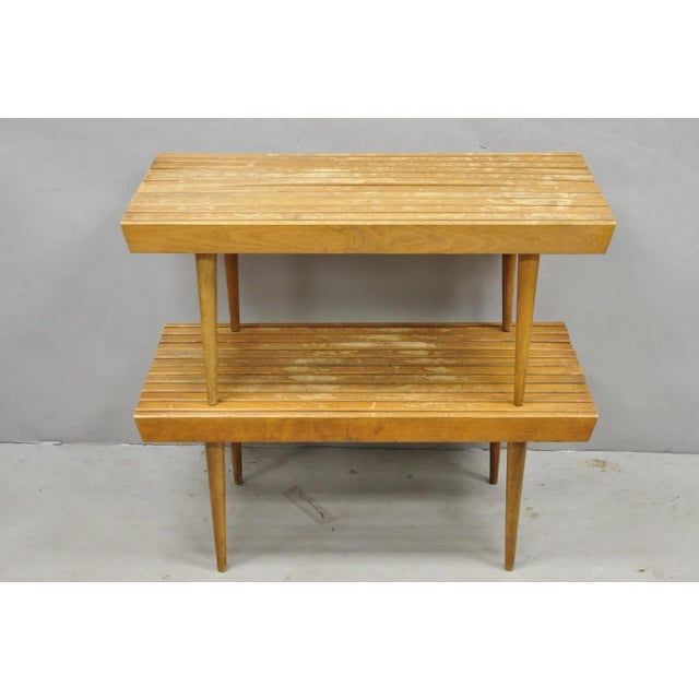 Vintage Mid Century Modern 36" Wood Slat Bench Coffee Table Side Table - A Pair For Sale - Image 16 of 16