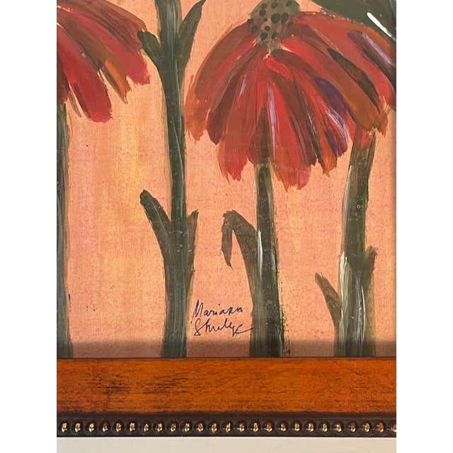 Abstract 1970s Artist Signed Abstract Floral Painting Framed For Sale - Image 3 of 4