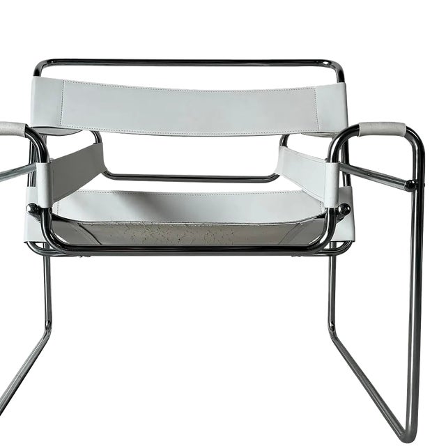 Vintage Marcel Breuer Wassily - Style Chrome White Leather Sling Lounge Chair/ Sold For Sale