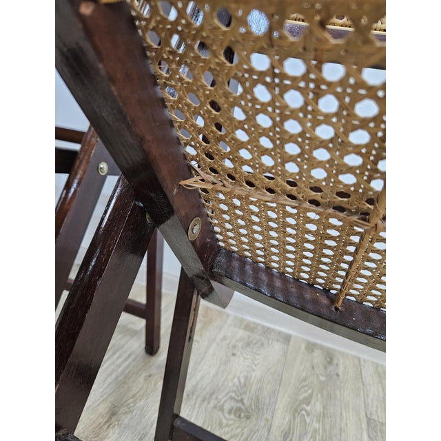 Folding Wooden Chairs with Raffia, 1970s, Set of 4 For Sale - Image 14 of 17