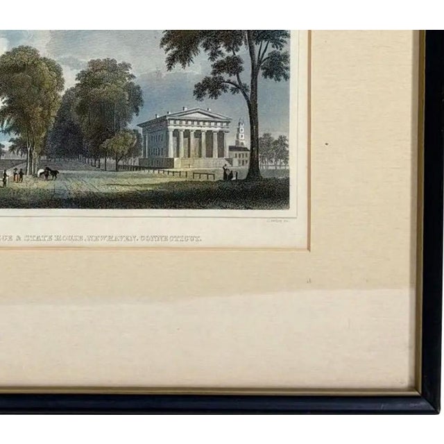 Antique Hand-Colored Steel Engraving: "Yale College & State House, New Haven, Connecticut" (C. 1831) Reproduction For Sale - Image 13 of 16