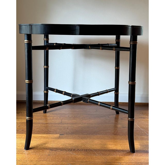 Vintage Chinoiserie Black Neiman Marcus Black Hand Painted Floral Tray Table For Sale In Houston - Image 6 of 12