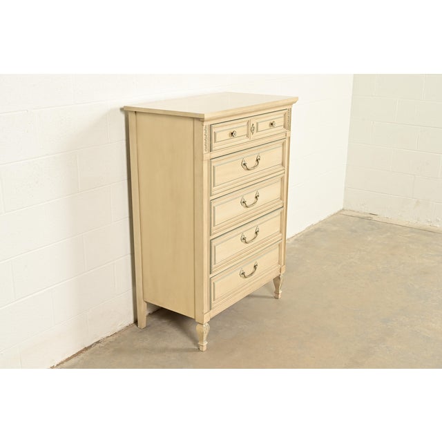 Dixie Furniture Co. John Widdicomb Style French Regency Louis XVI Cream Lacquered Highboy Dresser, Circa 1960s For Sale - Image 4 of 18