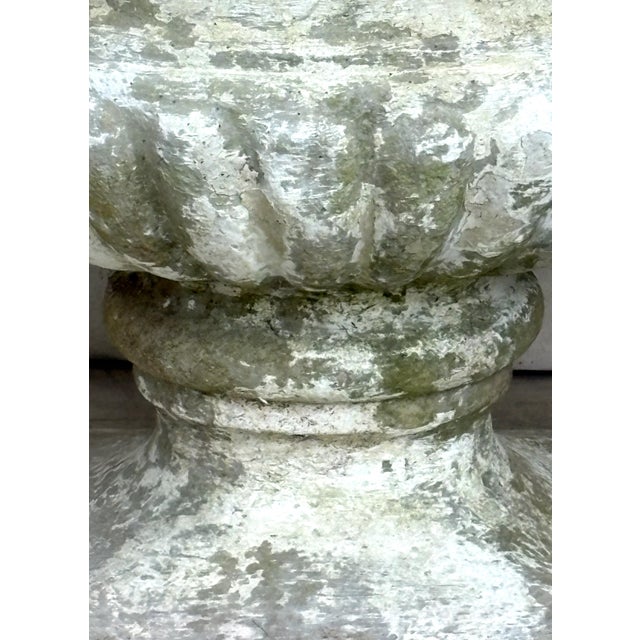 American Cast Stone Campana Garden Urn With Moss Patina — Mid Century For Sale - Image 3 of 7