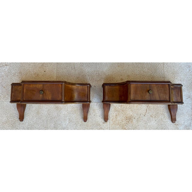 French Wall Bedside Tables in Walnut, 1920s, Set of 2 For Sale - Image 18 of 18