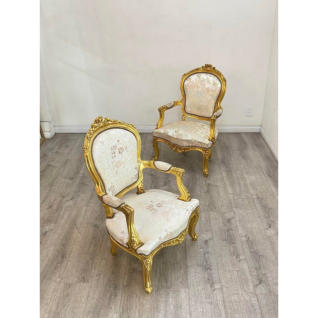 Pair of French style gold leaf chairs in good vintage condition