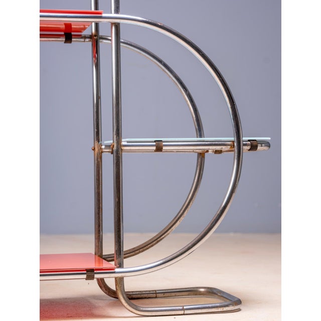 1930s 20th Century Bauhaus Steel Plant Stand with Colored Glass Shelves by Emile Guyot, Czechoslovakia, 1930 For Sale - Image 5 of 6