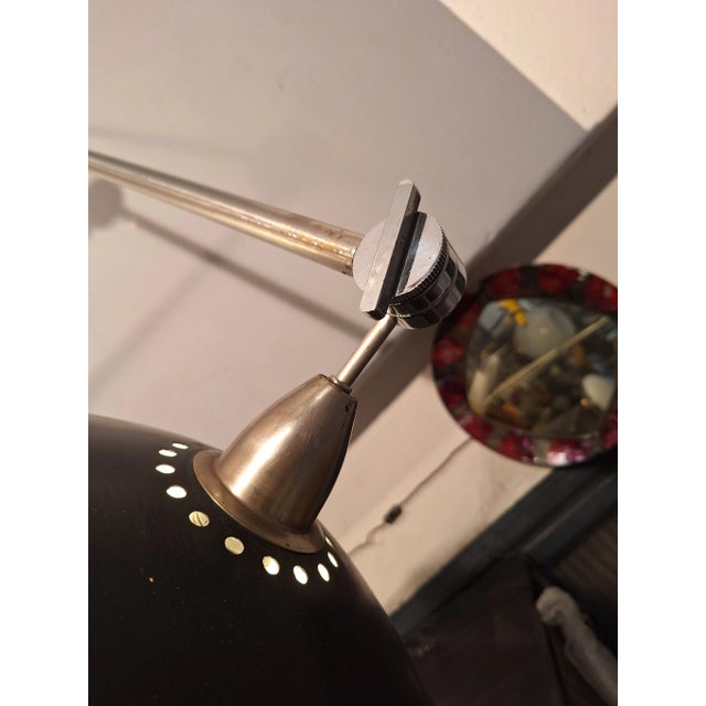 Large Floor Lamp in Chromed Metal with Black Acrylic Glass Lampshade and Travertine Base, 1960s For Sale - Image 18 of 18
