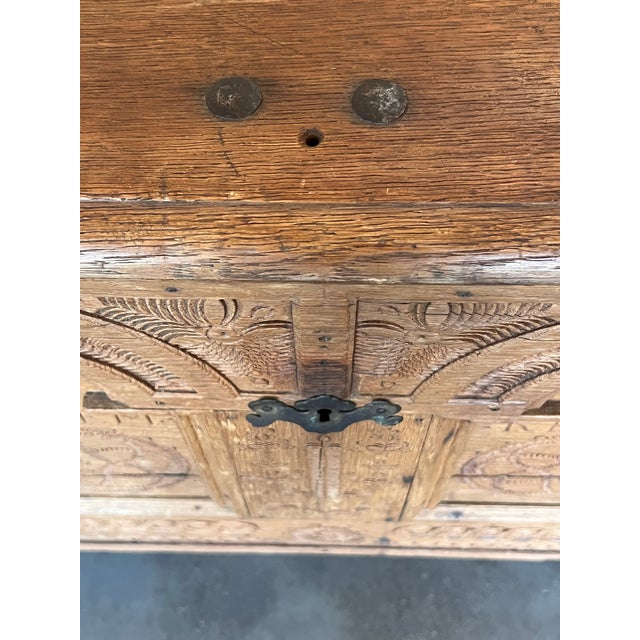 Wood Early 19th Belgian Bleached Oak Trunk With Original Iron Hardware For Sale - Image 7 of 12