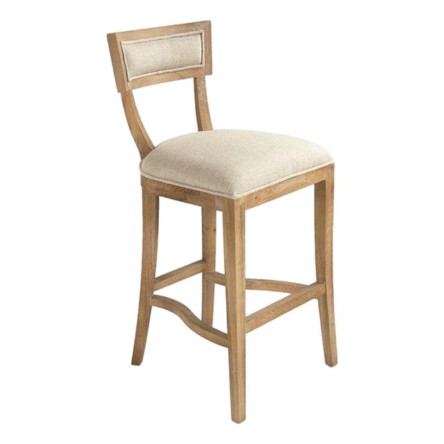 Carvell Bar Stool - Natural Linen / Weathered Oak Frame For Sale
