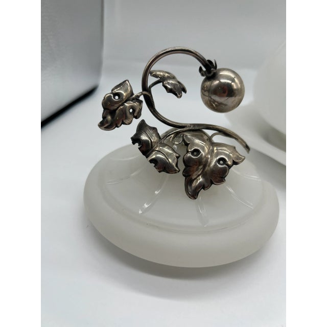 Antique Sterling Silver Mounted Opaline Glass Sauce Tureen For Sale - Image 4 of 8