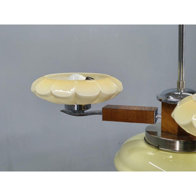 Art Deco Czechoslovak Chandelier in Walnut Chrome and Glass, 1940s For Sale - Image 4 of 13