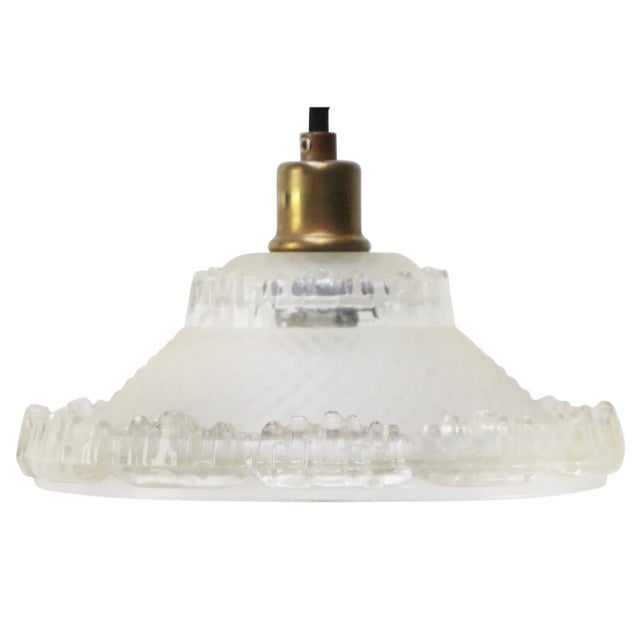 Gold Art Deco French Brass and Etched Clear Glass Pendant Light, 1920s For Sale - Image 8 of 8