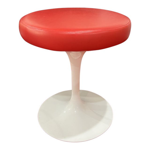 Eero Saarinen Knoll Tulip Stool Limited Edition 50 Year Anniversary Red Leather Stool For Sale