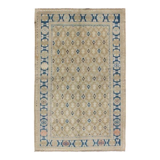 Fine Turkish Sivas Rug in All Over Geometric Design in Tan, Taupe, Blue & Brown For Sale