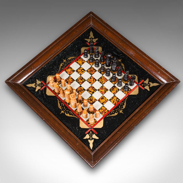 Antique Chess Board Set, English Painted Glass, Pine, Parlour Game, Edwardian For Sale - Image 6 of 12