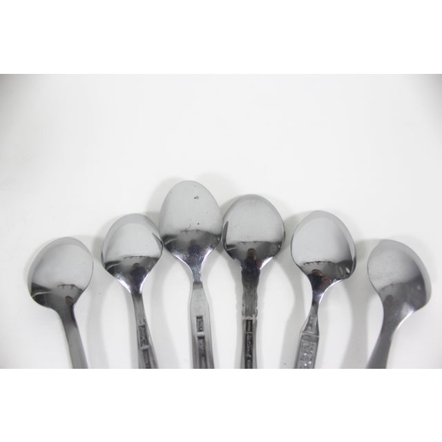 1960s 1960s Curated Set of 6 Mid Century Modern Stainless Steel Tea or Dessert Spoons, Mismatched For Sale - Image 5 of 9