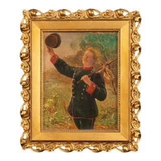 Antique German Miniature Oil Painting Alpine Bavarian Army Soldier Portrait by Emil Karl Rau, 1898 For Sale