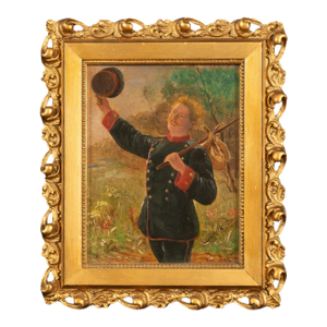 Antique German Miniature Oil Painting Alpine Bavarian Army Soldier Portrait by Emil Karl Rau, 1898