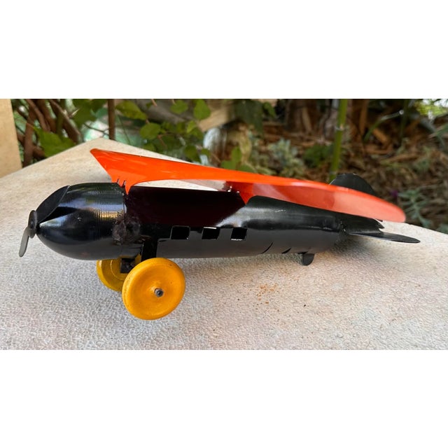 Orange Antique Wyandotte Toy Plane Detroit Lockheed Vega Pressed Steel Airplane For Sale - Image 8 of 12