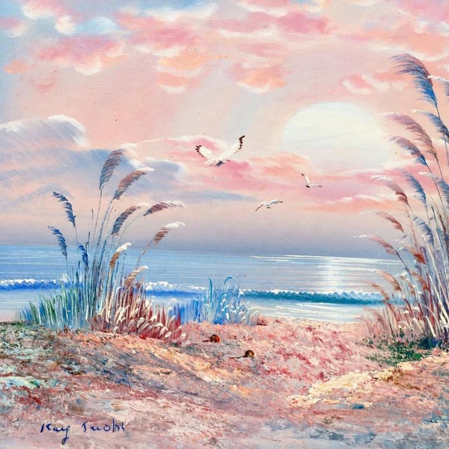 Kay Tuohy, Sunset Over the Sea with Seagulls, Oil on Canvas, Framed For Sale - Image 3 of 9