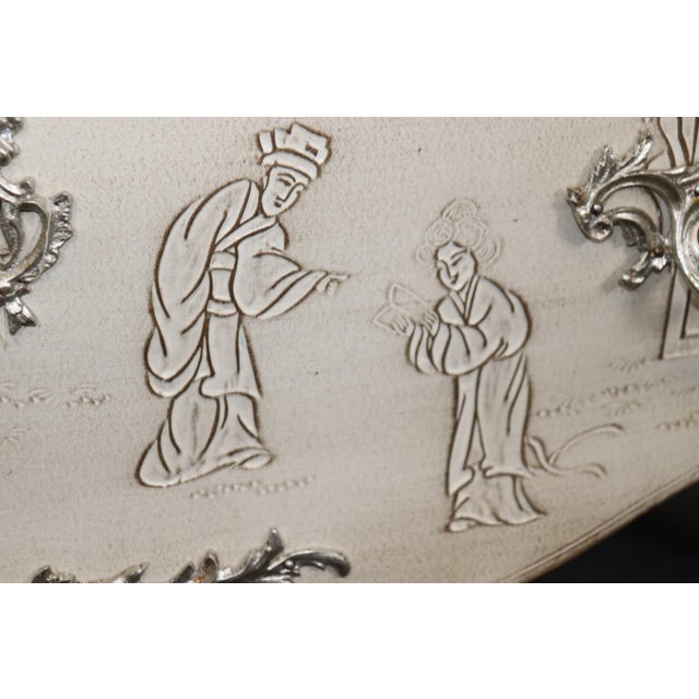 Wood Chinoiserie Raised Paint Decorated and Rouge Marble Louis XV Style Commode For Sale - Image 7 of 11