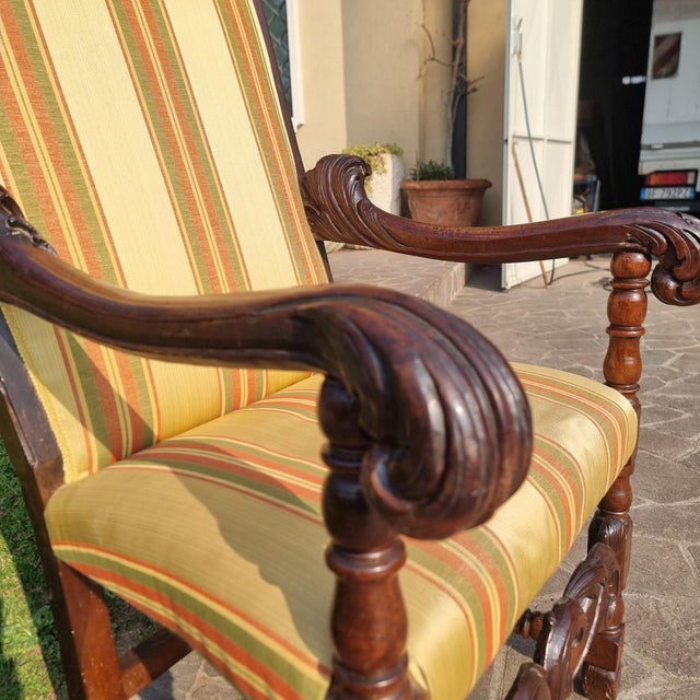 17th Century Antique Armchair in Hand-Carved Walnut, 1650 For Sale - Image 5 of 11