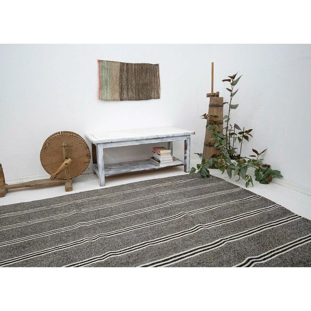 White Striped Gray Large Kilim Rug For Sale In Los Angeles - Image 6 of 7