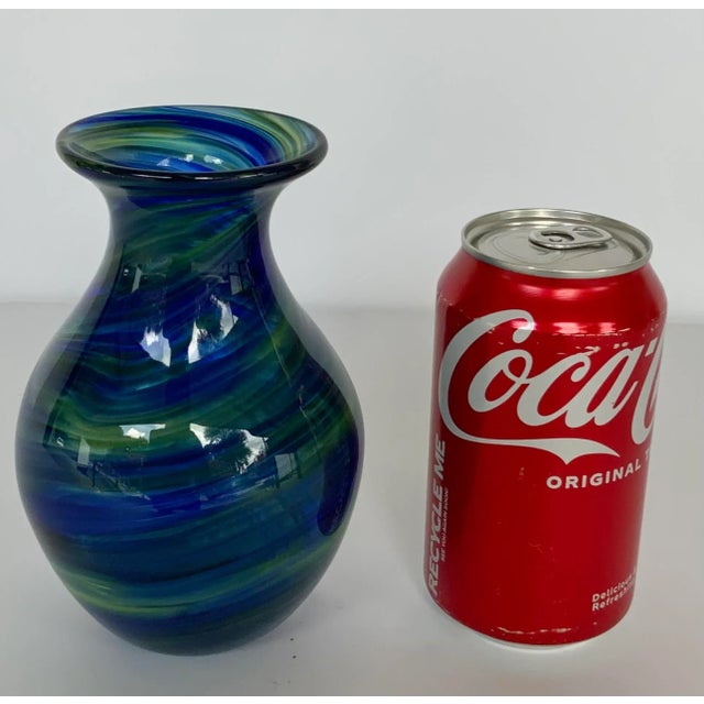 Modern Blue and Green Swirl Art Glass Vase For Sale - Image 4 of 5