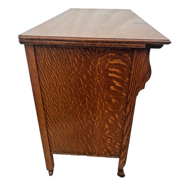 Brown Antique American Quarter-Sawn White Oak Dresser, Chest of Drawers, Buffet For Sale - Image 8 of 12
