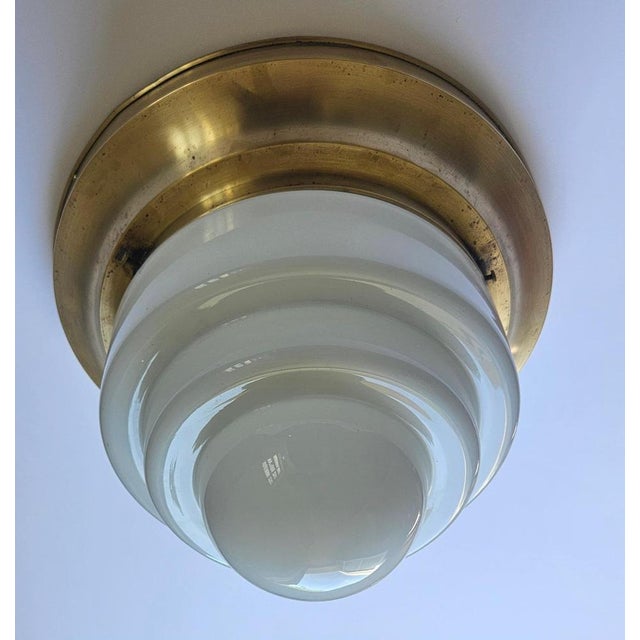 Art Deco Brass and Milk Glass Flush Mount by Franta Anyz, 1930s For Sale - Image 6 of 15