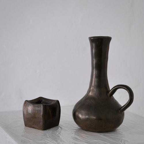 Brutalist Brutalist Cast Bronze Candle Holder and Vase, 1970s, Set of 2 For Sale - Image 3 of 8